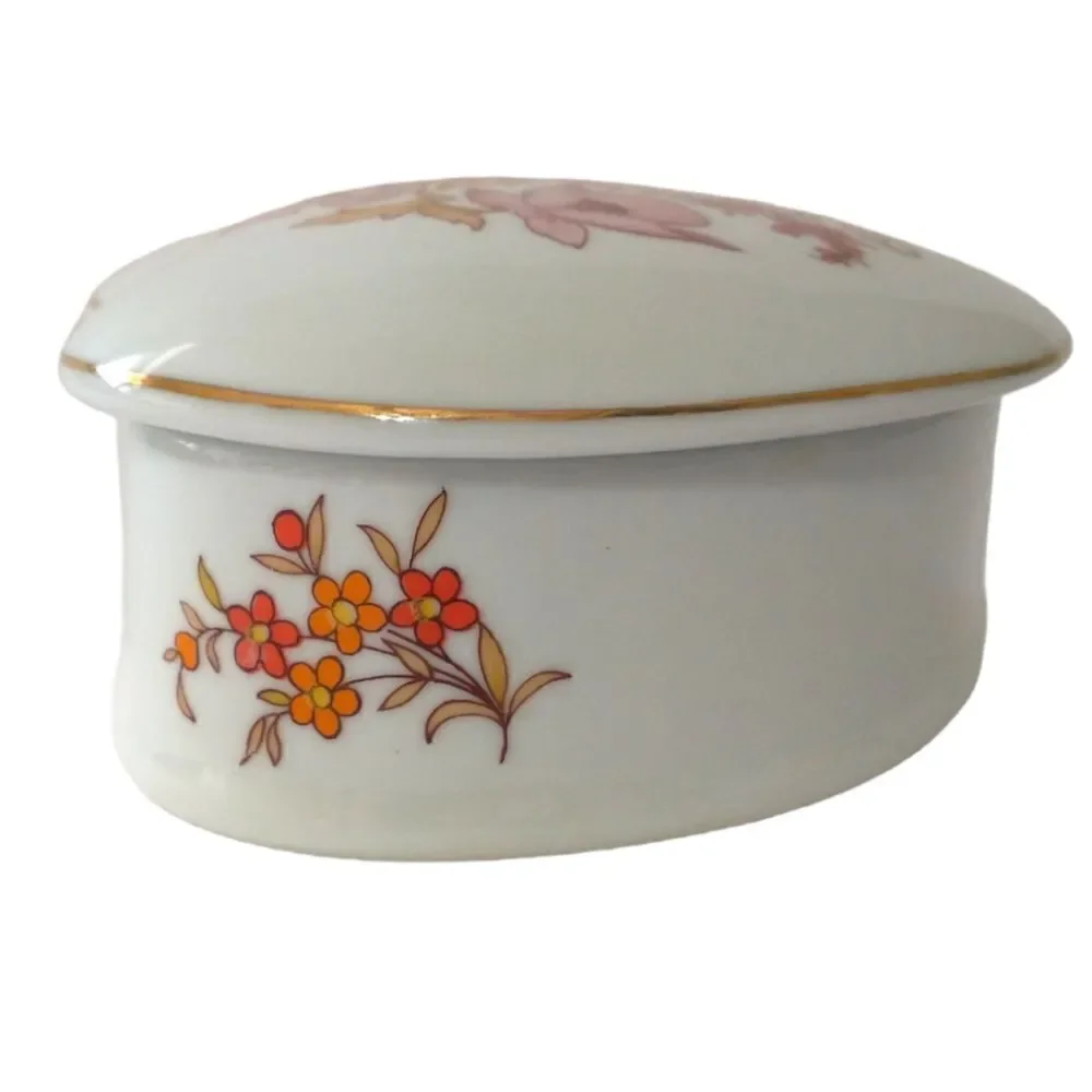 Heart Trinket‎ Jewelry Box Dish Lid Ceramic Flowers Floral Gift Leart Brazil.
